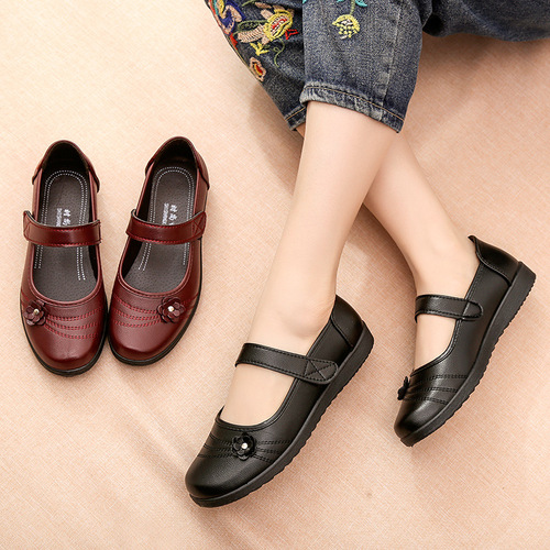 Spring New Arrival Mom’s Shoes with Velcro, Soft Sole, Mid-Heel Women's Shoes, Comfortable Flat Shoes with Shallow Toe for Elderly Women