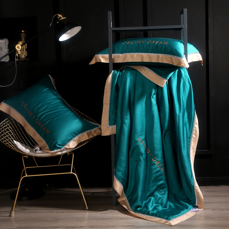 2019新款60支天丝纯色刺绣夏被 可水洗空调被夏凉被 薄被子批发