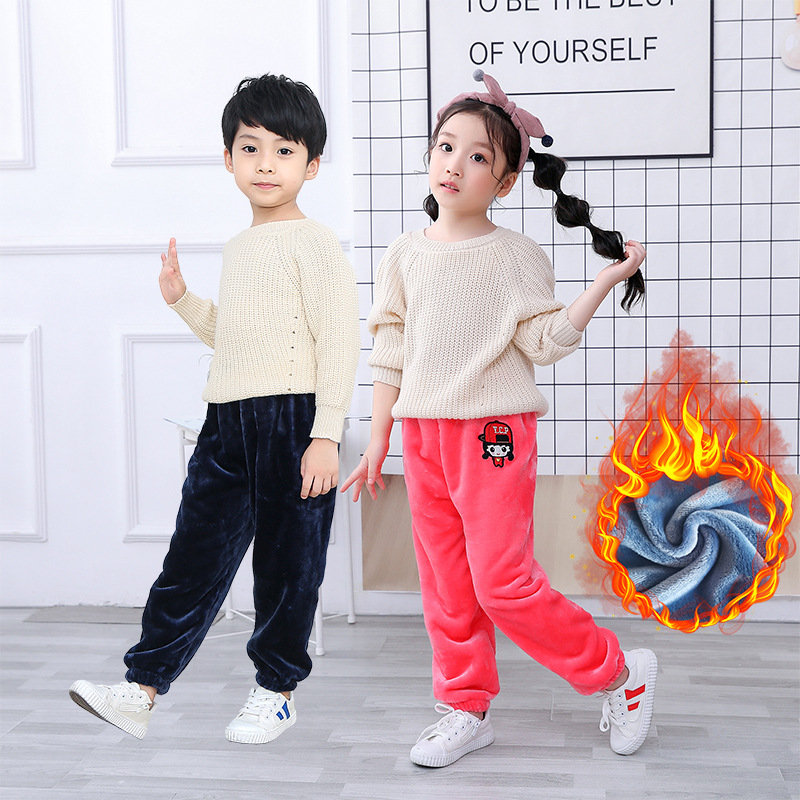 2019秋冬新款儿童家居打底裤法兰绒男女童束脚暖暖裤子一件代发|ms