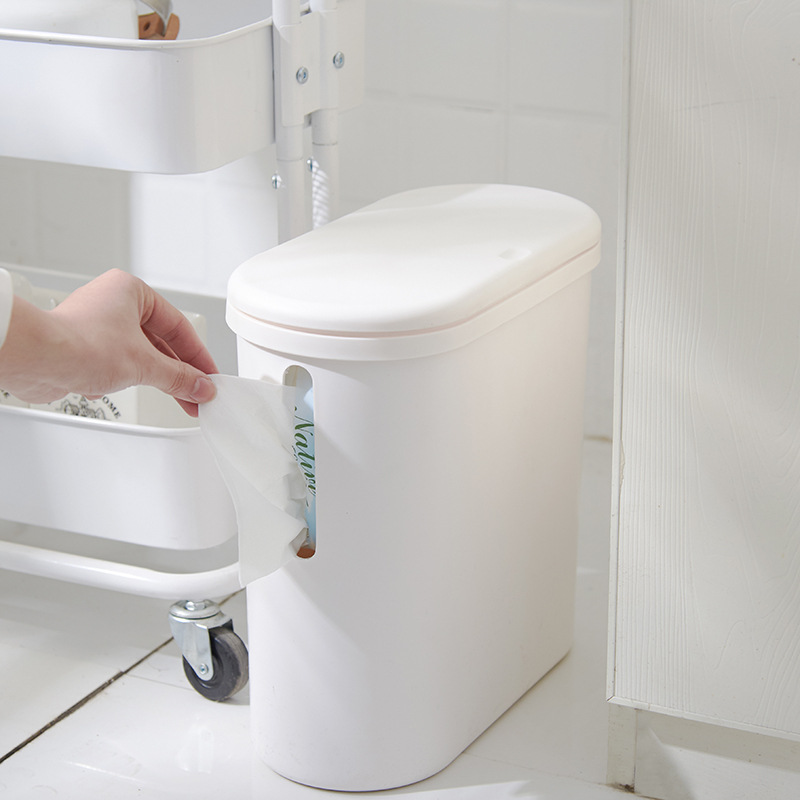 北欧按压式弹盖垃圾桶卫生间有盖塑料椭圆形卫生桶可装纸巾垃圾袋|ms