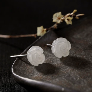 Stone inlay jade, earrings, silver 925 sample, simple and elegant design, 925 sample silver