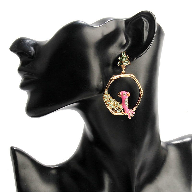 Ethnic Style Pink Bird Pendant Earrings display picture 2