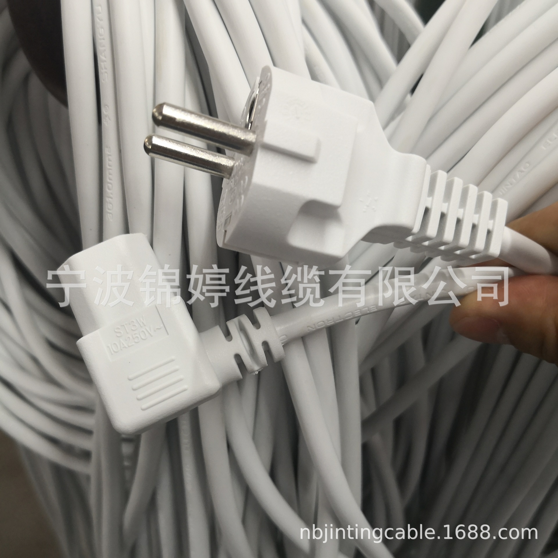 欧洲VDE认证三芯直插头白色电源线