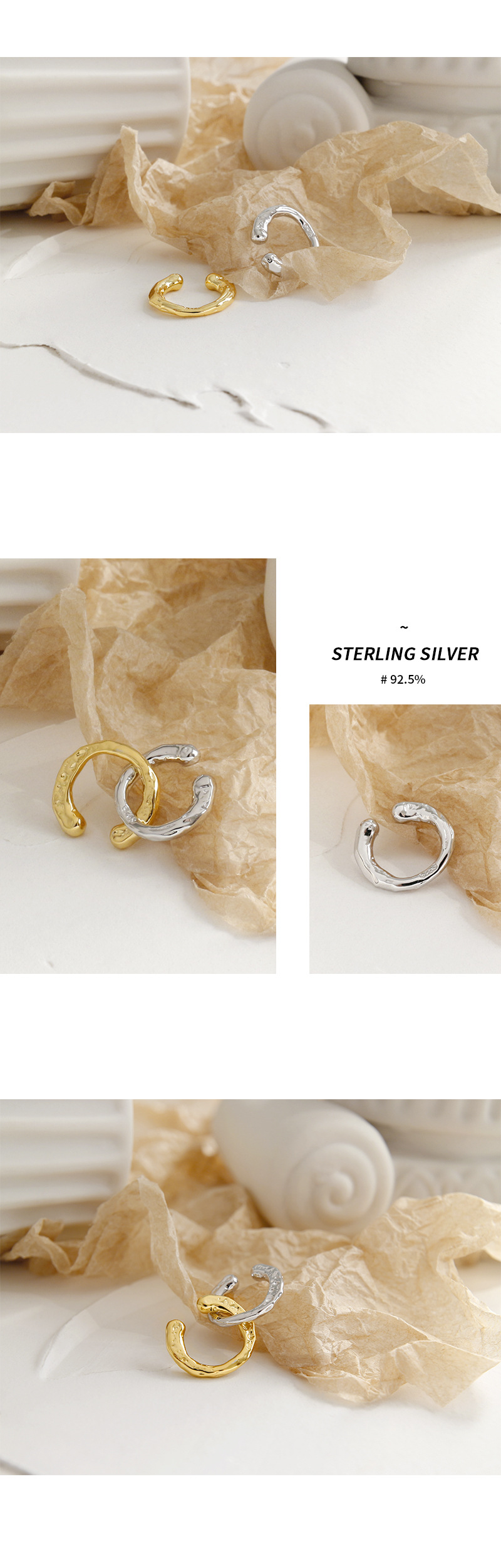 Korean S925 Sterling Silver Irregular Ear Clip display picture 5