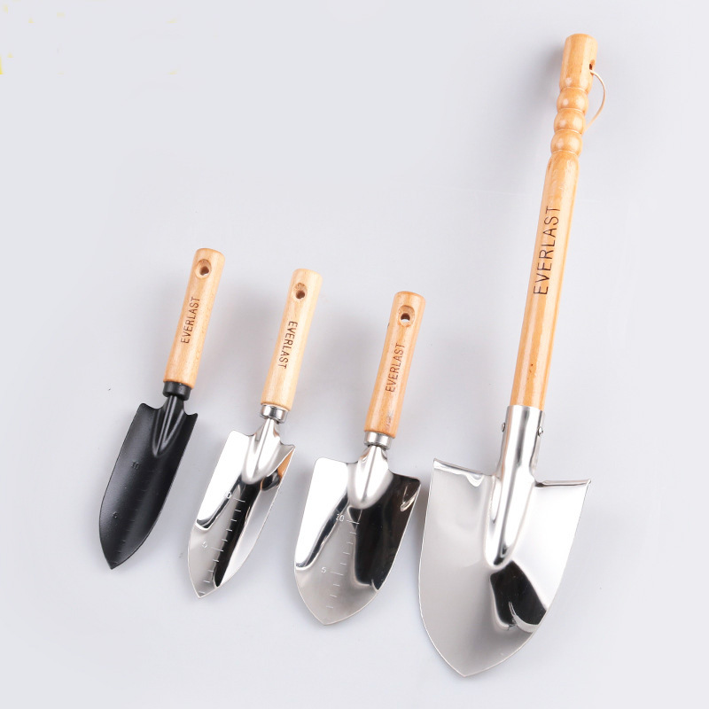 不锈钢铁锹园艺雪铲挖土锄头木柄喷塑铁铲子木柄园林铲养花户外铲|ms