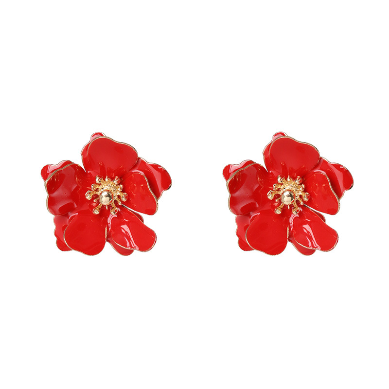 Hot Selling Simple Small Drop Oil Petals Pearl Flower Earrings For Women Nihaojewelry display picture 4