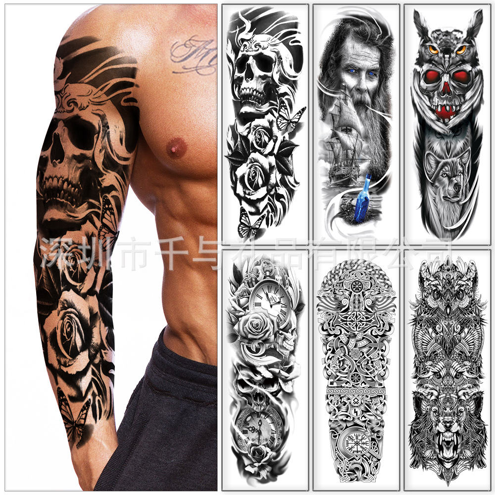 新款全臂紋身貼 男女 滿臂紋身貼紙 防水 跨境專供 tattoo