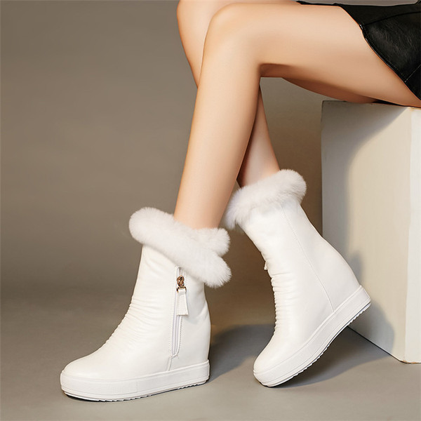 Snow boots winter new thick bottom rabbit hair women’s flat bottom waterproof middle tube boots with plush warm cotton
