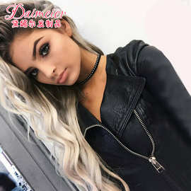 批发热销头套新款欧美时尚长卷发中分染色渐变大波浪化纤假发头套