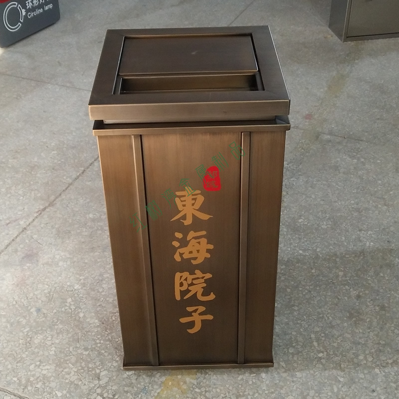 山东房地产轻奢复古室内方形腐刻工艺电梯口不锈钢垃圾桶果皮箱