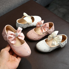 Spring and Autumn New Children's Cartoon Floral Silk Cloth Big Bow Princess Shoes Girls Small Leather Shoes Dropshipping