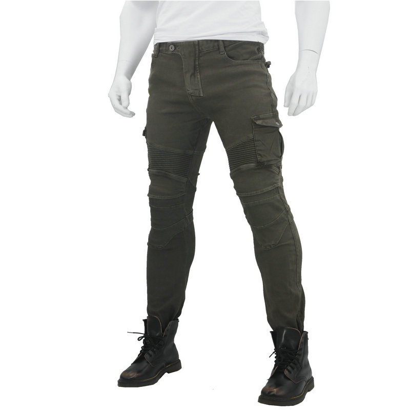 Pantalones vaqueros de la motocicleta pantalones anti-caída pantalones de protección 06 negro verde con equipo de protección para los hombres
