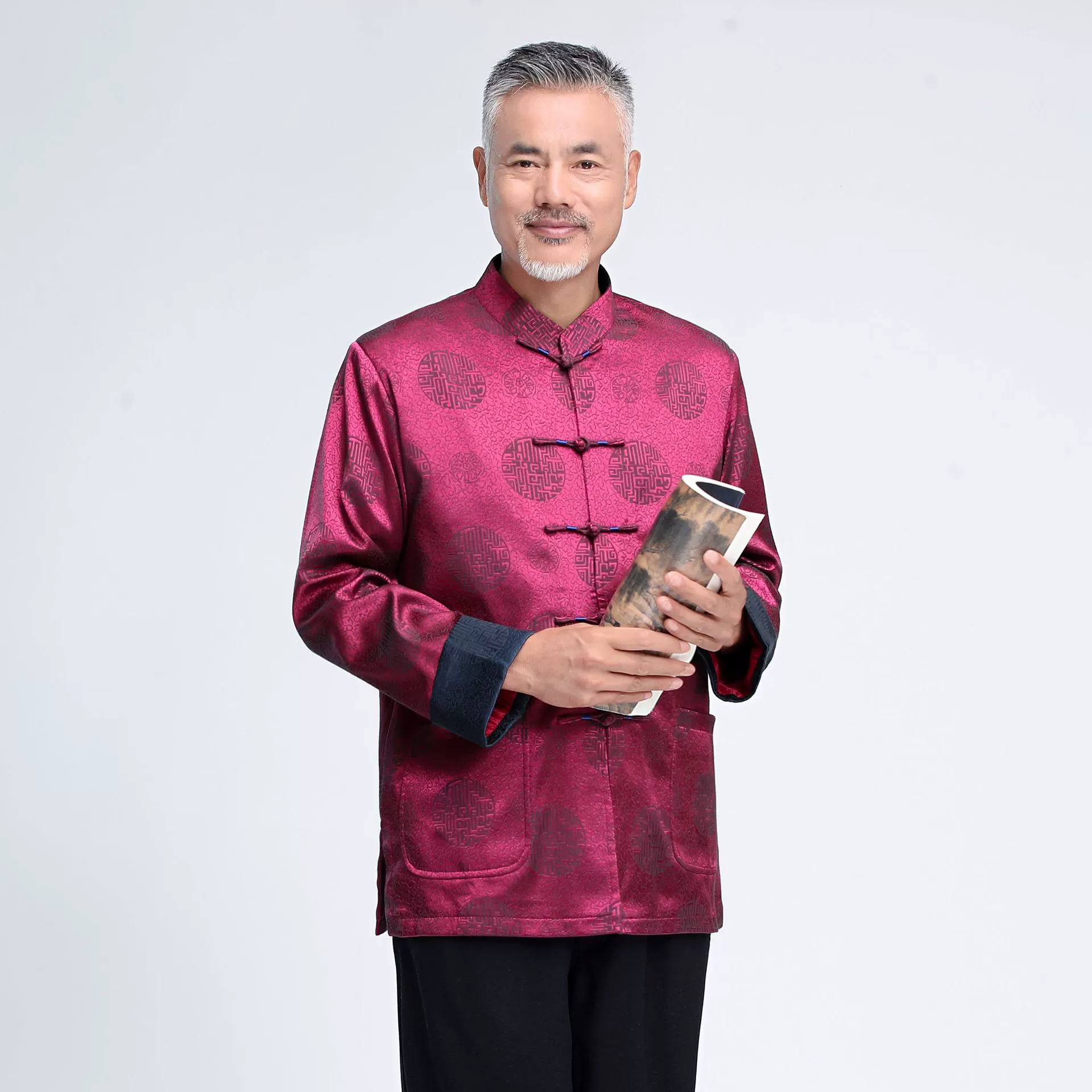 Мужской осенне-зимний костюм Тан с длинным рукавом, осенне-зимнее пальто Qianxi на флисовой подкладке 2821, костюм Тан среднего возраста и старого возраста