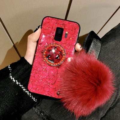 适用三星S9手机壳 新款镶钻滴胶软女苹果s8plus保护套S10支架毛壳