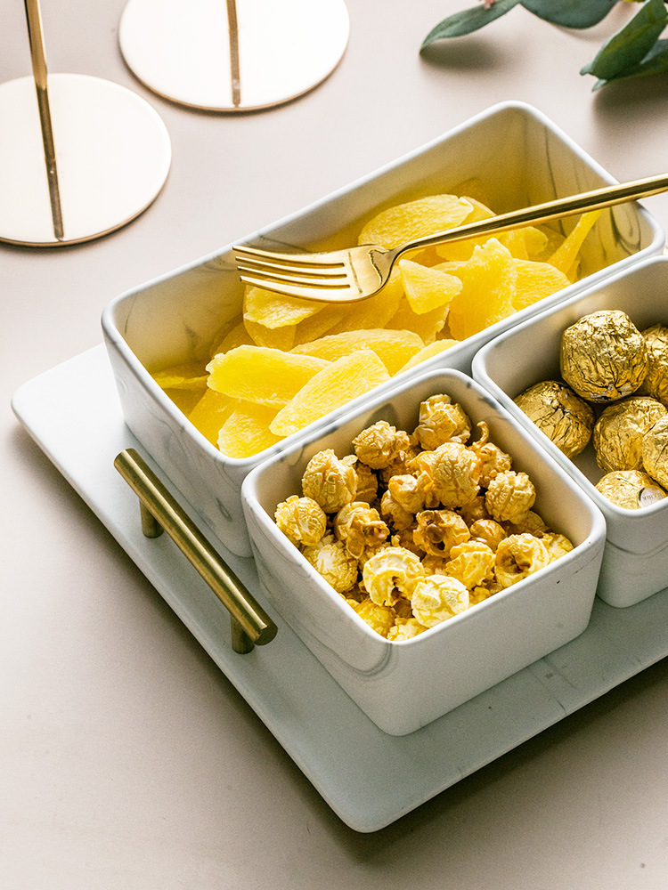 Fábrica directa Luz de lujo caramelo merienda plato tarde té KTV cuadrado grande cerámica tuerca rejilla plato de fruta seca