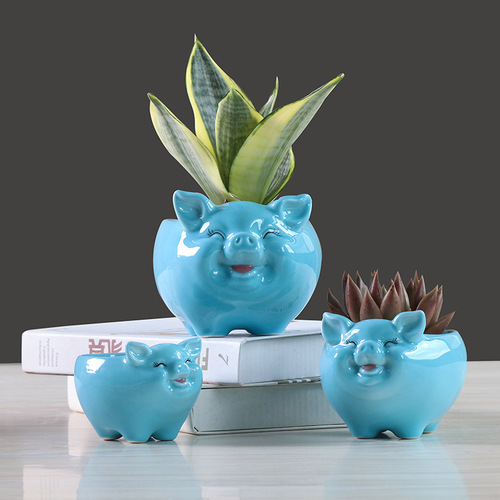Simple Nordic cartoon animal succulent flower pot ceramic creative gardening hydroponic flower pot home decoration ornaments
