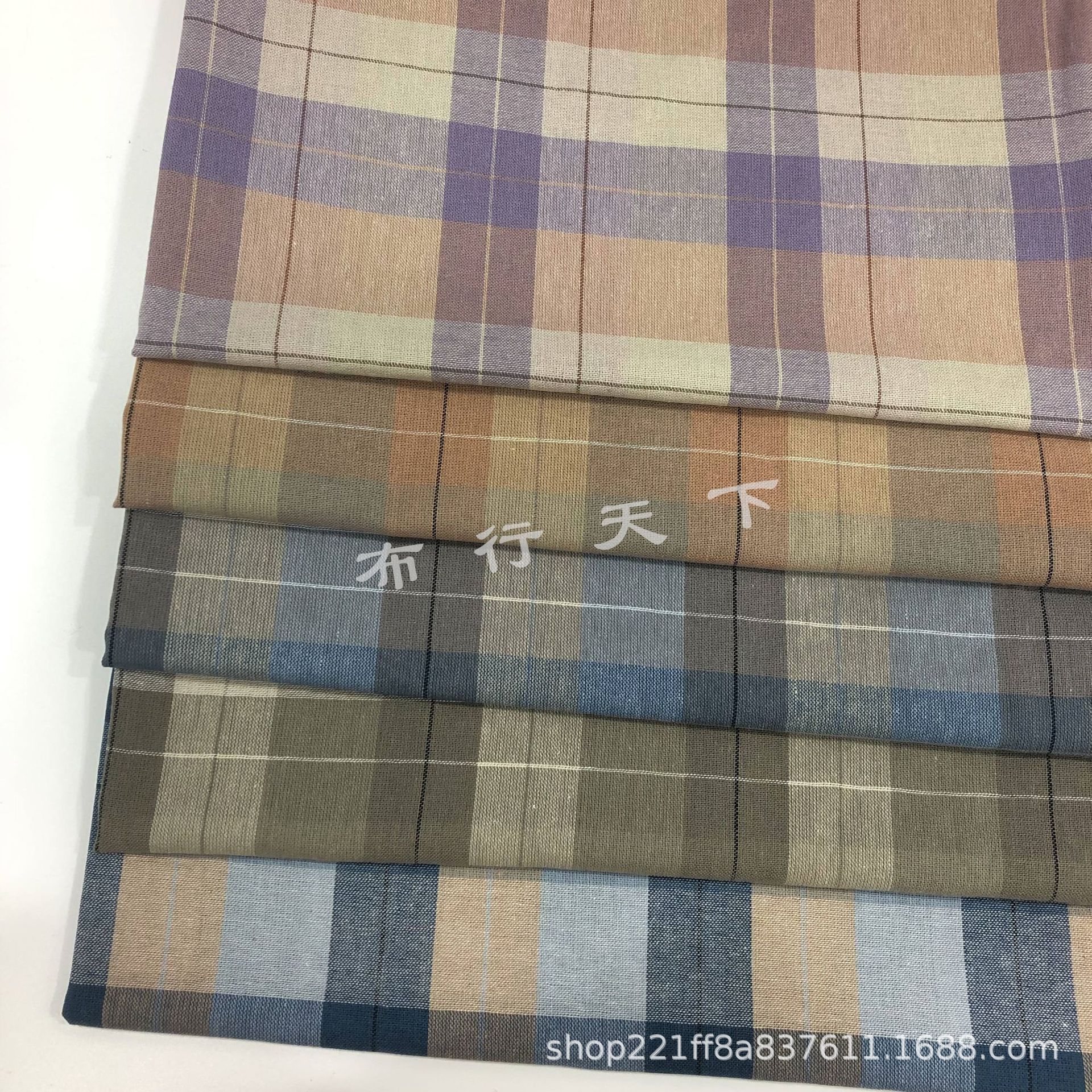 彩色亚麻棉色织大格子布 复古民族风麻棉衬衫布 连衣裙服装布料
