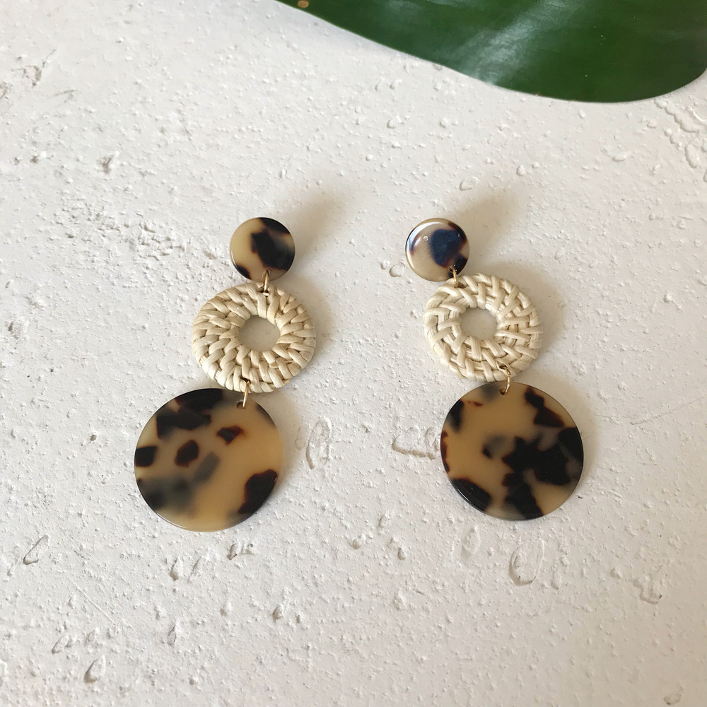 18g Weight Alloy Ear Needle Material Drop Earrings Classification 1 Pair Quantity Daily Occasion Acrylic, Rattan Material Leopard Pattern Women'S Gender Retro Style Handmade Craft 1 Pair Retro Leopard Handmade Arylic Rattan Drop Earrings 10