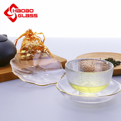 耐热玻璃描金杯垫 纯手工品茗杯隔热茶托 日式小托盘 茶杯垫定制