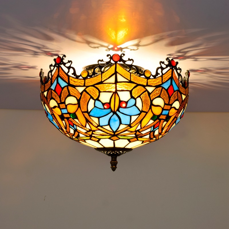 30CM欧琈蒂凡尼经典彩色玻璃餐厅卧室过道走廊浴室琉璃美式吸顶灯