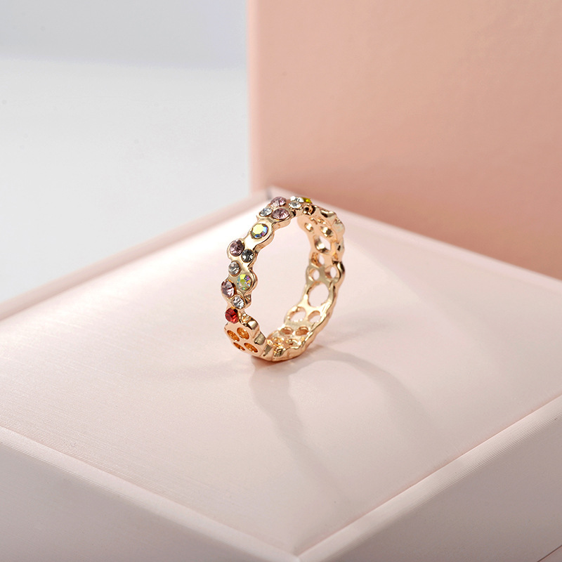 Hot Jewelry Fashion Rose Gold Fancy Diamond Ring Half Circle Hollow Ring Wholesale display picture 6