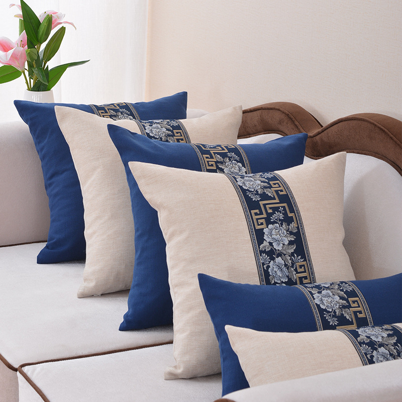 现代简约新中式床头靠垫抱枕办公室沙发腰靠方靠腰枕抱枕套布艺|ms