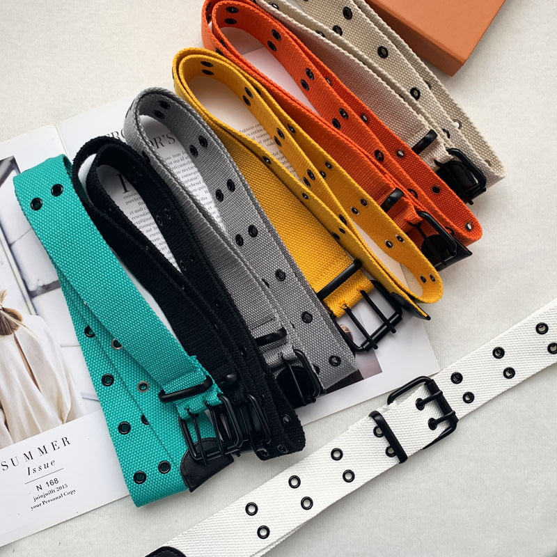 New Fashion Canvas Double Row Hole Belt display picture 7