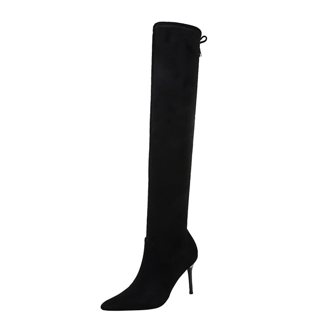 European and American fashion simple thin heel high heel pointed Suede Boots sexy show thin banquet knee high boots