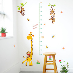 7196 New Children's Room Kindergarten Baby Measuring Tape Cartoon Giraffe Monkey Height Sticker Wall Decal