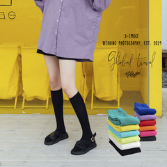 秋冬新品韓版長襪子日系棉質網紅ins糖果色小腿襪高筒及膝堆堆襪