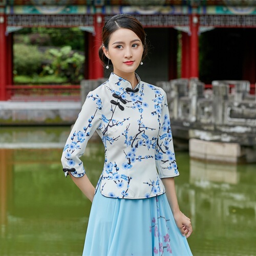 Floral Chinese Qipao dress tops retro cheongsam blouses shirts for female Chinese students cheongsam wind coat of the  retro cheongsam chinese dress blouses shirts tops for girls