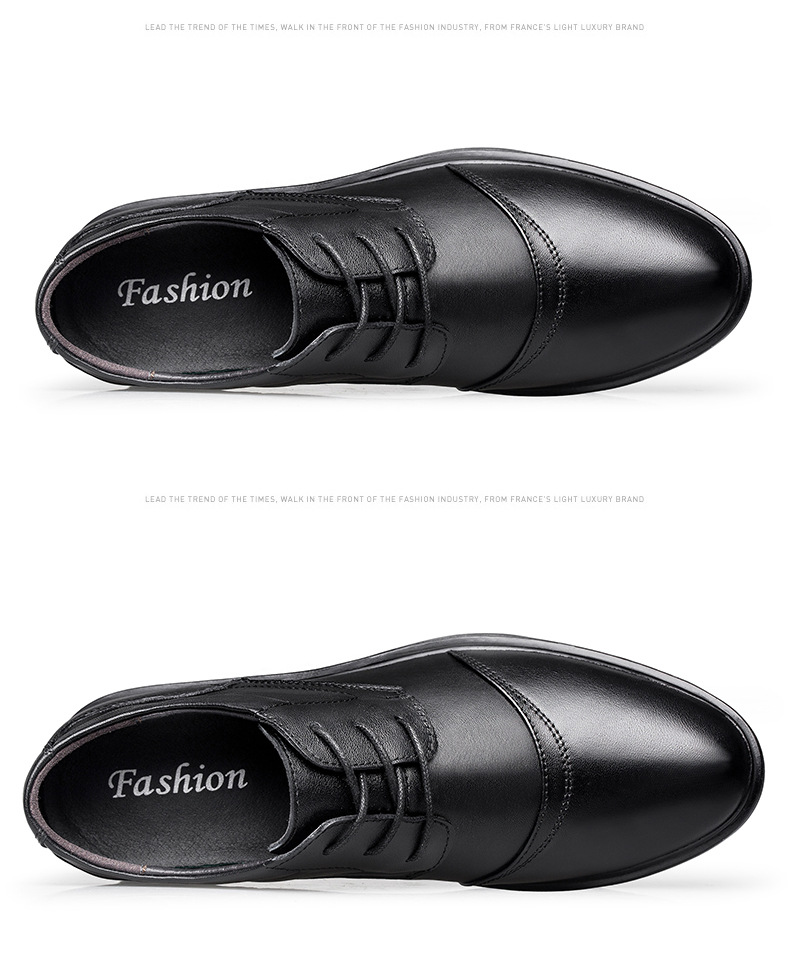 Men's Shoes Inner Height Increase Dress Lace-up Workplace Tooling Leather Shoes Round Head Shallow Mouth Shoes_voghion.com
