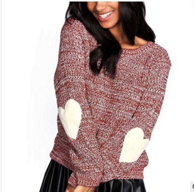 AliExpress deseo popular europeo y americano moda color sólido cuello redondo suéter amor codo mujer suéter abrigo
