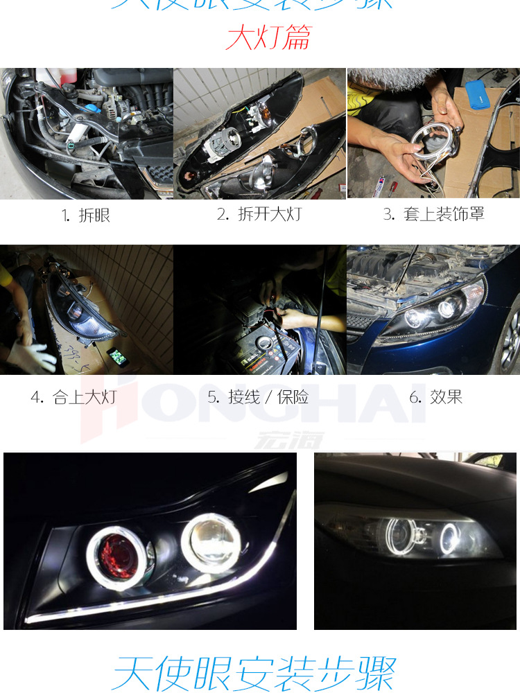 Car Led Light Headlight Cob Aperture Devil Eye Car Light Modified Angel Eye Fog Light Cob Aperture Daytime Running Light