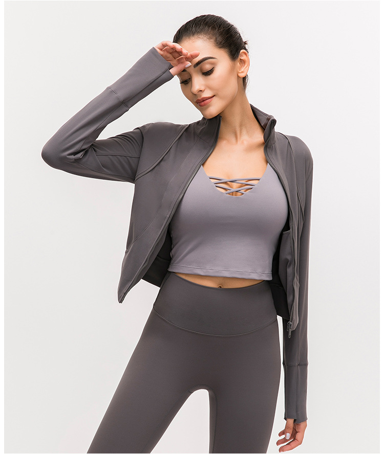 Women's standing collar sports jacket with long sleeve Yoga coat