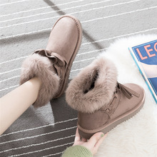 雪地靴女短筒防滑新款冬季兔毛厚底加绒棉鞋时尚一脚蹬保暖短靴子