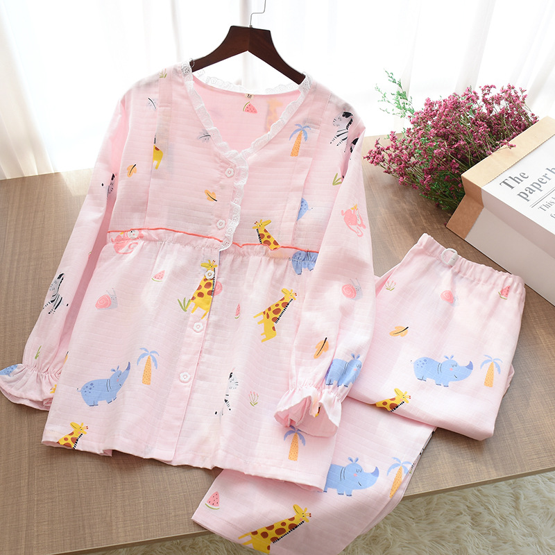 ピンクキリンVネックガーゼ月子服CYG