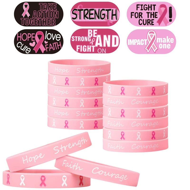Hope strength faith courage silicone bracelet wristband breast cancer