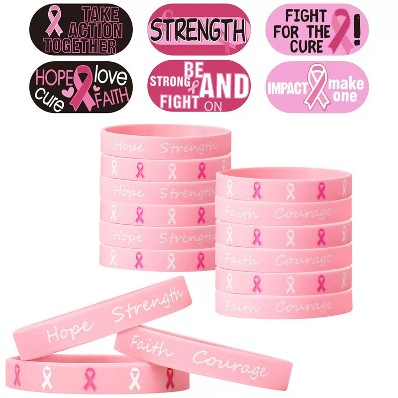 Hope strength faith courage silicone bracelet wristband breast cancer