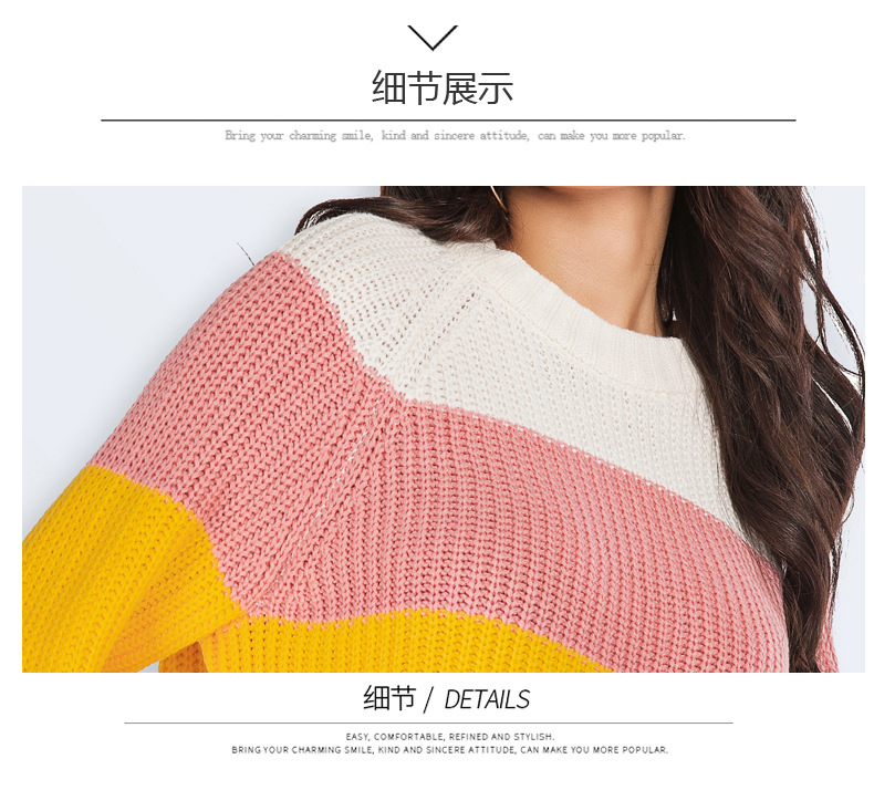 round neck pullover knitted striped sweater top NSYH7453