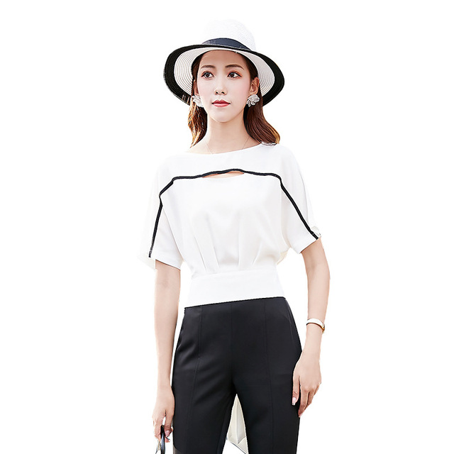 New Fashion Collar Coloured Blouse with Air Short Sleeves