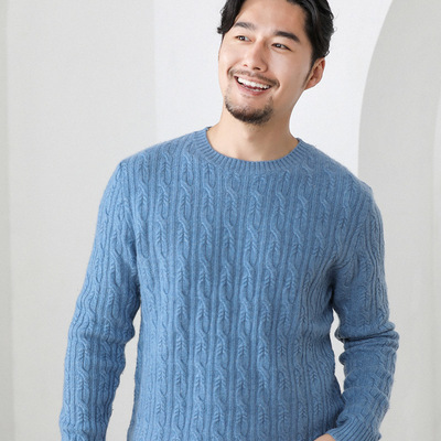 2019新款纯山羊绒衫男圆领青年针织羊绒衫秋冬纯色打底毛衣男保暖