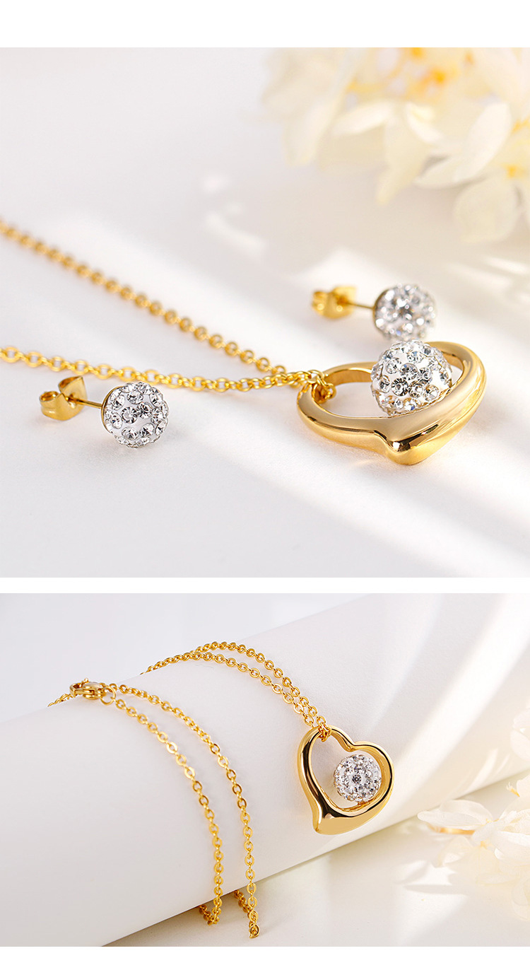 stainless steel fashion hollow heart-shaped necklace earrings two-piece set