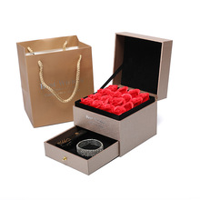 創意雙層抽屜玫瑰永生花情人節生日項鏈手鏈吊墜首飾包裝禮盒
