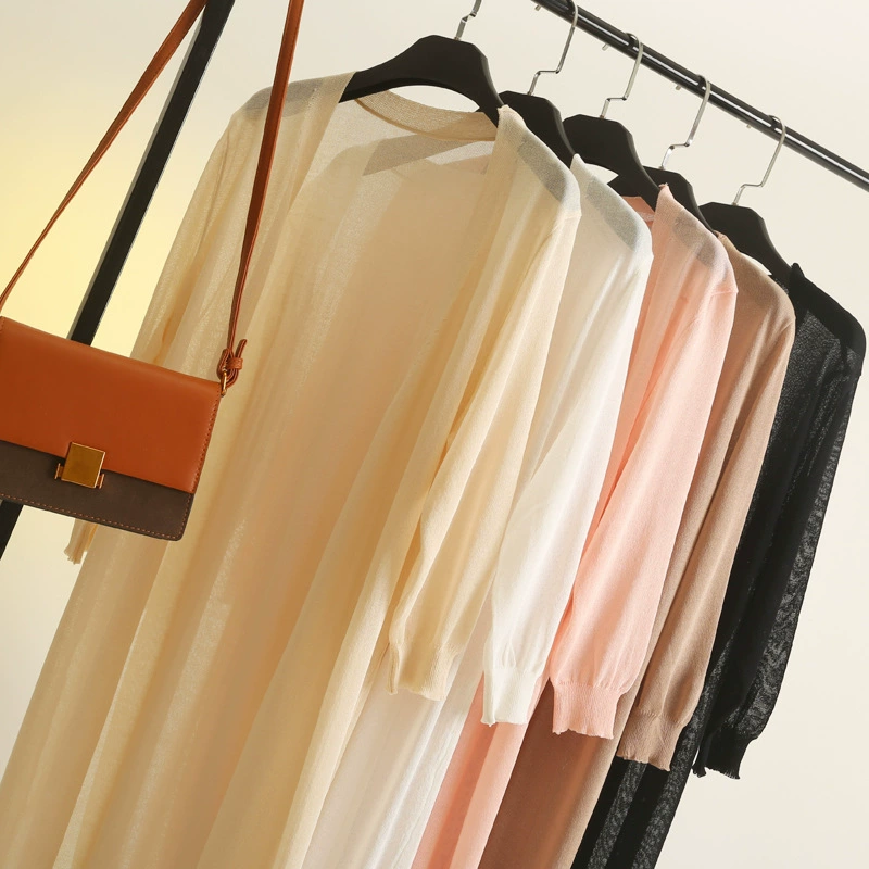 Солнцезащитный кардиган для женщин средней и длинной модели 2021 летом тонкий оттенок ледяной шелк вязаный свободный корейский платок