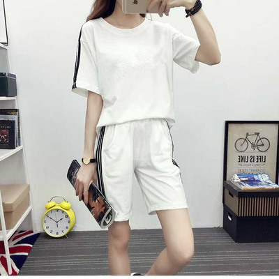 运动套装女夏2019新款nkflsyc宽松短袖短裤跑步服休闲两件套