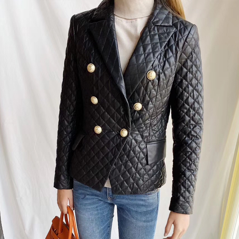 2024 Spring and Autumn New Haining Short Sheepskin Lambskin Cotton-Padded Genuine Leather Women's Blazer Slim Fit
