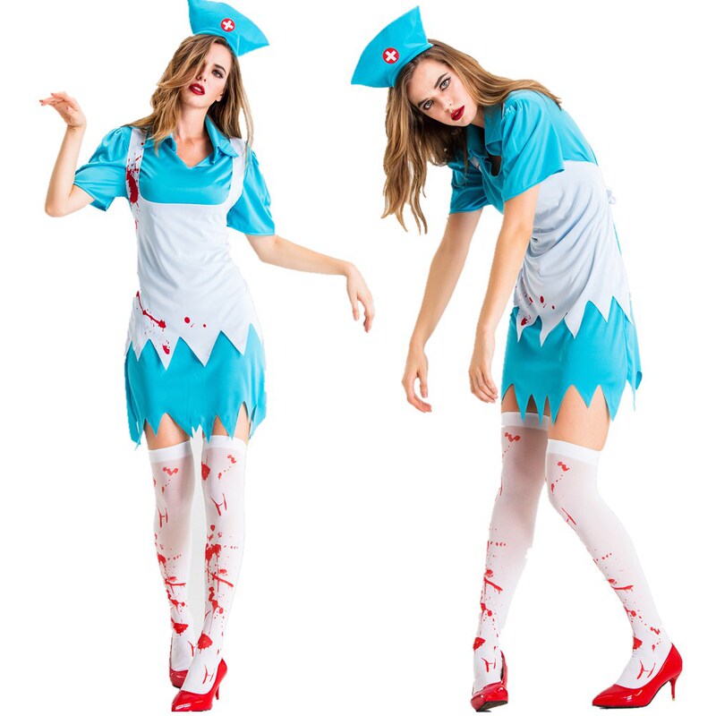 Halloween Masquerade Costume Adult Female Bloody Horror Perverted Hospital Nurse Female Ghost Zombie Playing Costume Halloween Masquerade Costume Adult Female Bloody Horror Perverted Hospital Nurse Female Ghost Zombie Playing Costume