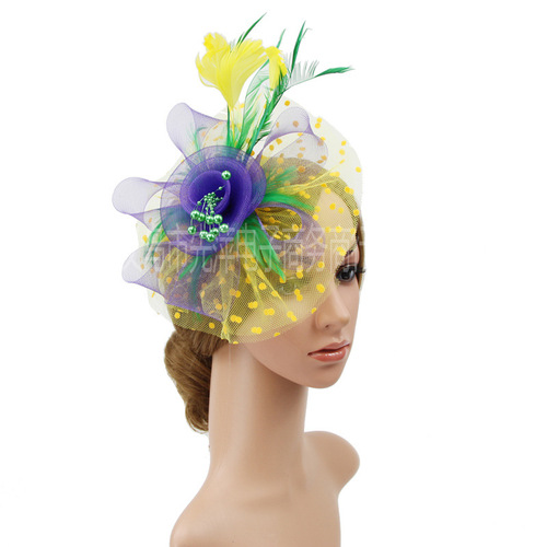 women Feather headdress bridal fascinators veil hair accessories wedding dresses headdress bridal top hat horse racing hemp hair clip