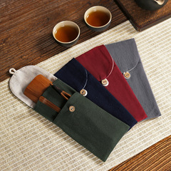 Exquisite Cloth Bag Tea Set with Three Pieces of Bamboo Tea Accessories Set Including Japanese Six Gentlemen Tea Needle, Tea Clip, and Tea Scoop